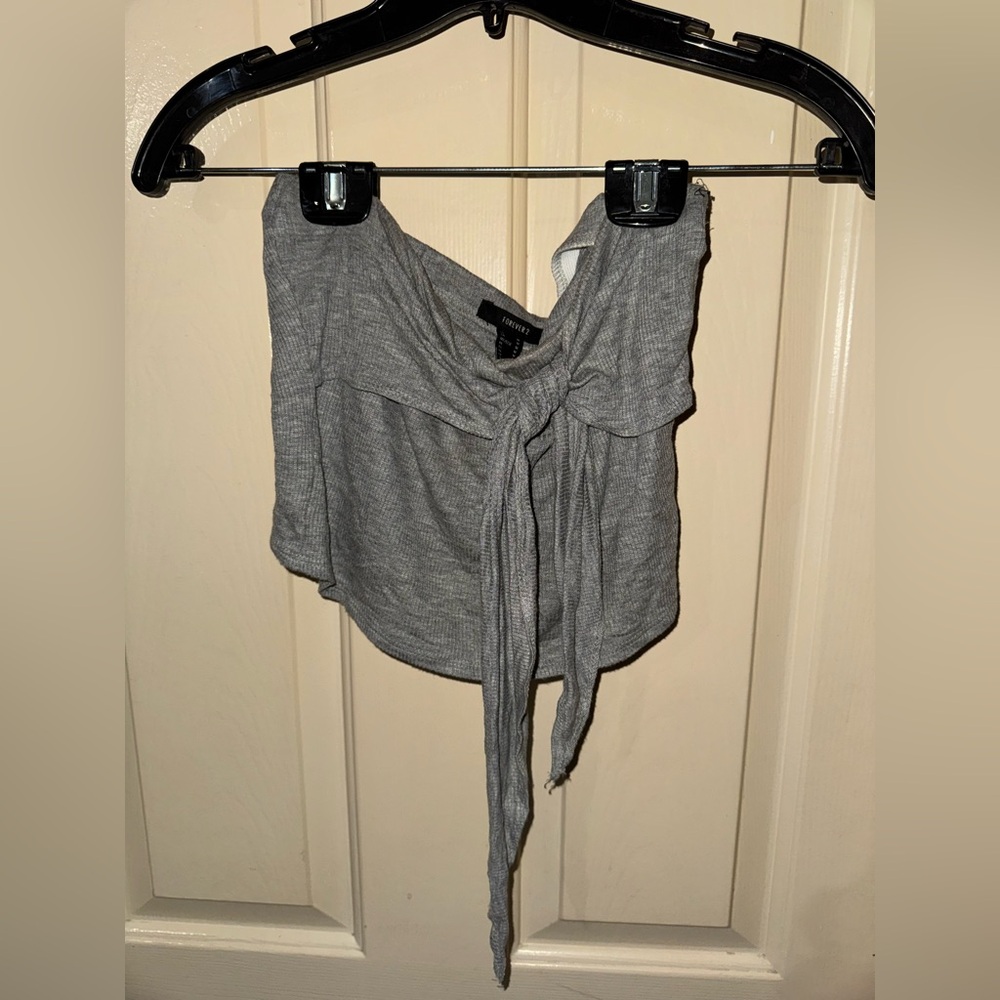 Grey front bow tie cropped tube top
